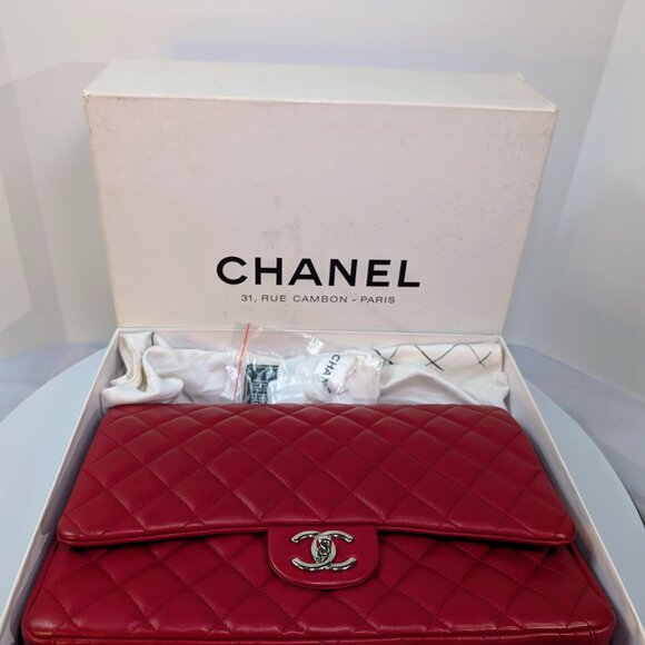 Chanel Rare 2013 17b Red Quilted Classic Jumbo Lambskin Double Flap Bag - Picture 4 of 16